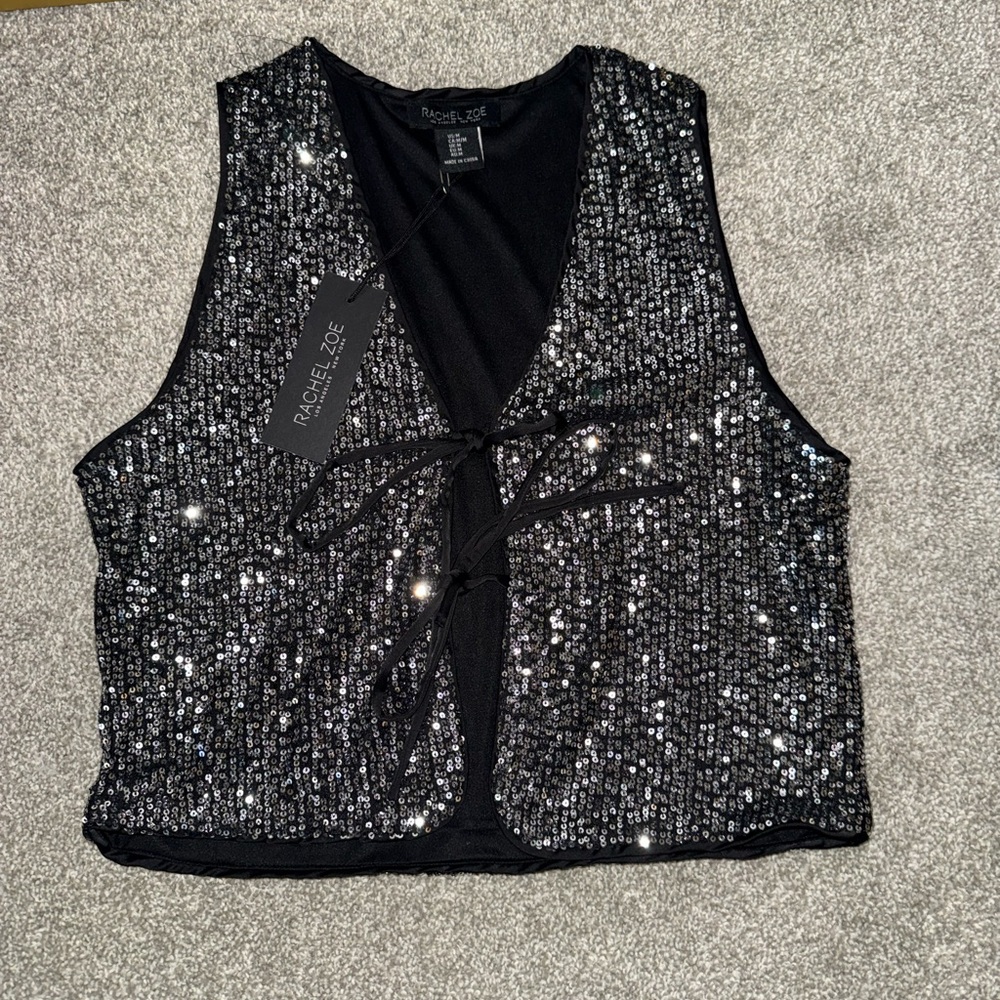 Rachel Zoe Silver Sequin Crop Top